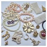 Lot of Pearl & Gold Tone Costume Jewelry