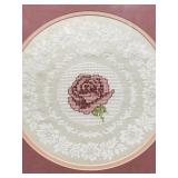 FRAMED NEEDLE LACE? DOLLIE W/ CROSS STITCHED ROSE