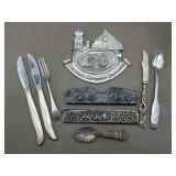 Flatware Pieces, Comb Cases & Signed Medallion