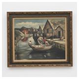 32" × 37 Signed Dock Painting on Panel