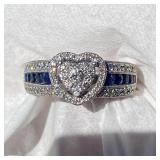 Platinaire Diamond & Blue Stone Heart Ring 4.36g