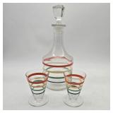 Vintage Ringed Decanter & Cup Trio