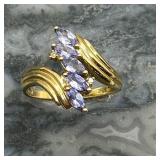 10K Y Gold Ring 2.28g w/ 5 Marquis Cut Amethysts