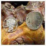 2 Coin Rings : Mercury Dime Cut Out & Indian Head