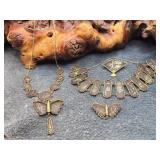 Vtg Damascene Gold Plated Silver Jewelry Ensemble