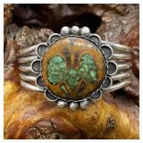 Sterling Silver Turquoise Inlay in Walnut Cuff