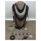 Rhinestones, Assorted Black Beads Necklaces &