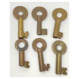 6 Unmarked Brass Railroad Padlock Keys