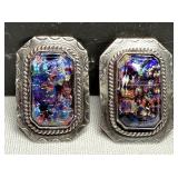 Outstanding Mexican Silver Glass Opal Earrings