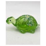 FENTON GREEN ART GLASS TURTLE UV REACTIVE HAND