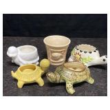 5 CERAMIC TURTLE PLANTERS GREEN VINTAGE McCOY HAS
