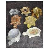 TURTLE ASHTRAYS LUCITE, GLASS, RESIN, STONE &
