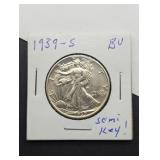 1939 S SEMI KEY WALKING LIBERTY SILVER HALF