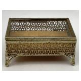 VINTAGE GOLD-TONED FILIGREE W/ GLASS TOP JEWELRY