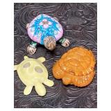 3 SMALL TURTLES ENAMELED, CERAMIC & RESIN