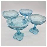 4 Northwood Intaglio Blue Opalescent Compotes