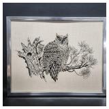 Vtg Own Needlepoint Framed Great Horned Owl