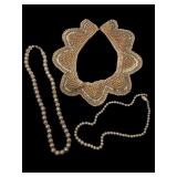 Vtg Faux Pearl & Satin Collar & Necklaces