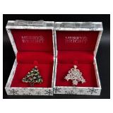 Pair of Merry & Bright Christmas Brooches Nee