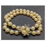 Vintage Deco Style Silver Tone Faux Pearl