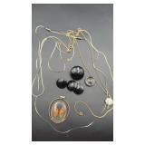 Vintage Pendant Glass Intaglio Etched Frosted