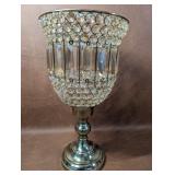 Crystal Beaded Hurricane Candle Holder, Gold Tone
