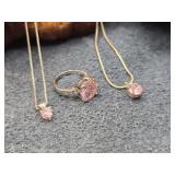 Silver & Pink Tourmaline Necklaces & Ring