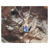 14K Gold, Sapphire & Diamond Necklace 1.7g