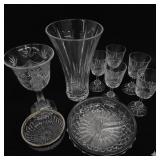 Crystal Vase, Stemware, & Divided Dish Lot