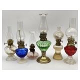 6 Mini Kerosene / Oil Lamps, Blue, Green, Pink