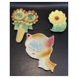 Vintage Spoon Rests Sleeping Cat , Flowers