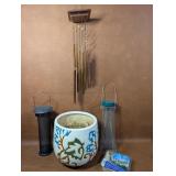 Woodstock Spiral Wind Chimes, Ceramic Planter,