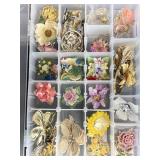 ORGANIZER FULL OF BROOCHES MOSTLY FLORAL