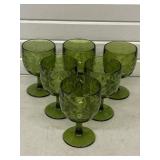 6 GREEN BARTLETT COLLINS THUMBPRINT SWIRL GLASS