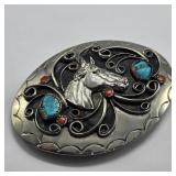 Signed "Squaw Wrap" Turquoise & Coral Buckle