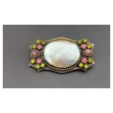 Lovely Art Deco Brooch Pin Purple Green & Pink