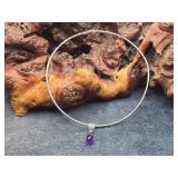 14K White Gold Choker w/ Amethyst & Diamond