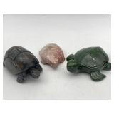 3 CARVED STONE TURTLES