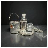 Rhinestone Cocktail Shaker, Mirrored Ice Bucket &