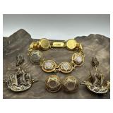 Damascene & MOP Matching Bracelet & Earrings +