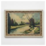 Riverscape / Pathway Painting in Burl Frame