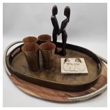 Wood Trays & Cups w/ Rosewood Carving