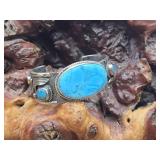 Sterling Silver, Turquoise & Coral Cuff 92g