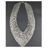 Vintage Silver Metal Mesh V-Style Necklace