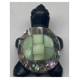 BLACK ART GLASS TURTLE W/ MULTI COLOR SHELL