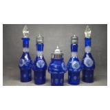 Cobalt Blue Cut-To-Clear Glass Condiment Set