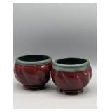 MICHAEL SMITH CERAMIC RED GREEN GLAZE TEA CUPS