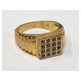 Gold Plated W Diamonds Mens Ring Watchband Design