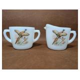 Vintage Fire King Game Bird Sugar & Creamer