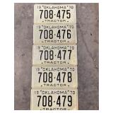 5 OKLAHOMA LICENSE PLATES 1970 TRACTOR
